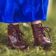 thumbnail image 5 of The Queen's Treasures 18 Inch Doll Clothes and Shoes, Little House on The Prairie 5 pc Blue Calico Dress with Bonnet, Apron, Pantaloons and Lace Up Boots., 5 of 8