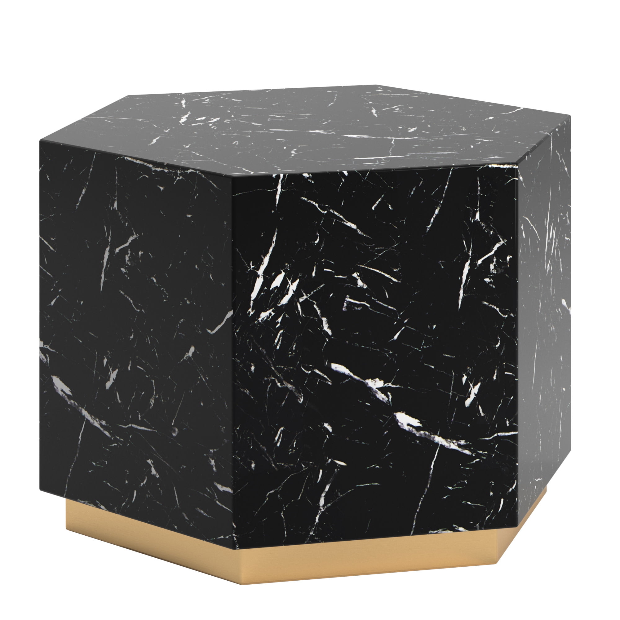 Weston Home Declan Faux Marble Coffee Table, Black, Hexagon
