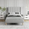 thumbnail image 2 of Upholstered Platform Bed Frame Twin Size with Headboard,Mattress Foundation Strong Wooden Slats Support No Box Spring Needed Easy Assembly Light Grey, 2 of 2