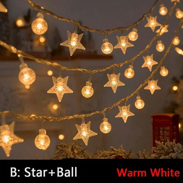 Guirnalda de luces LED con forma de estrella de copo de nieve para Navidad, guirnalda de hadas con batería y USB, decoración de Halloween de árbol al aire libre, vacaciones de Año Nuevo, 3-50M
