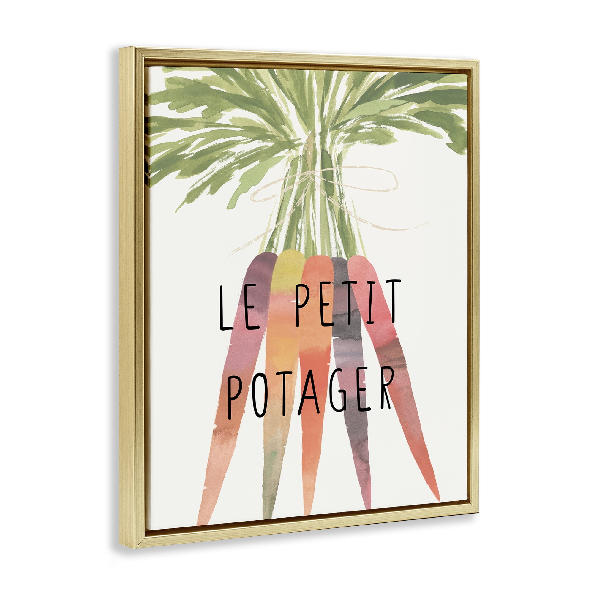 Stupell Industries Vegetable Garden Phrase Food & Beverage Painting Gold Floater Framed Canvas Art Print Wall Art, 17 x 21