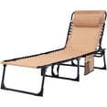 thumbnail image 2 of Heavy-Duty Folding Chaise Lounge Chair Bed with Pillow, 400lb Capacity, Portable Adjustable Recliner for Patio Pool Camping Sunbathing, Lay Flat Design, Beige, 2 of 10