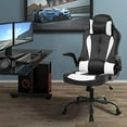 thumbnail image 2 of OffiClever Racing Style Office High Back Desk Executive PU Leather Rolling Task Swivel Computer with Lumbar Support Headrest, White, 2 of 5