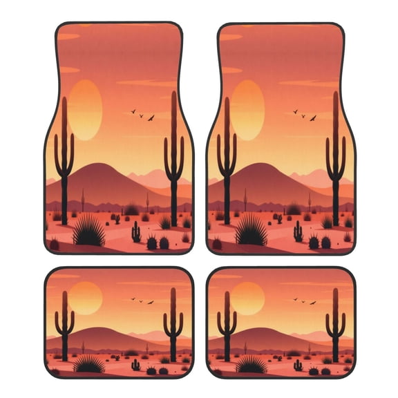 KAKALAD Desert Sunset Cactus 06 Car Floor Mats 4PC Set Carpet Protection, Universal Fit for Car SUV VA & Truck, Vehicle Front & Rear