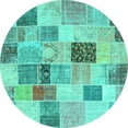thumbnail image 1 of Ahgly Company Indoor Round Patchwork Turquoise Blue Transitional Area Rugs, 3' Round, 1 of 4