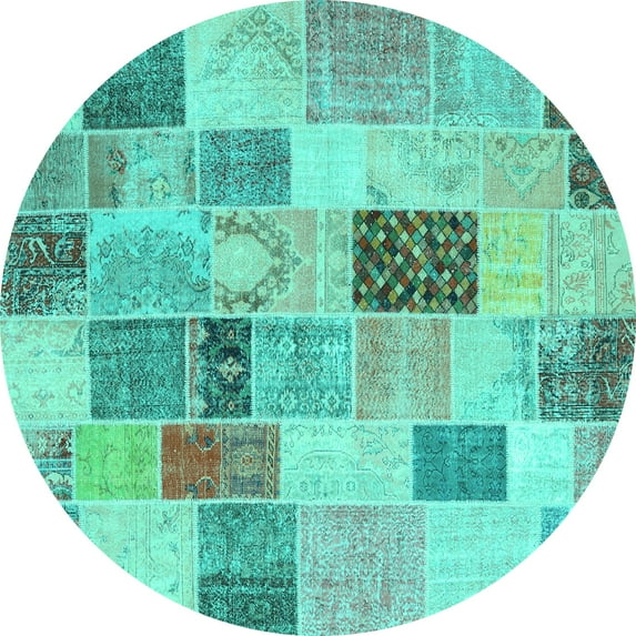 Ahgly Company Indoor Round Patchwork Turquoise Blue Transitional Area Rugs, 3' Round