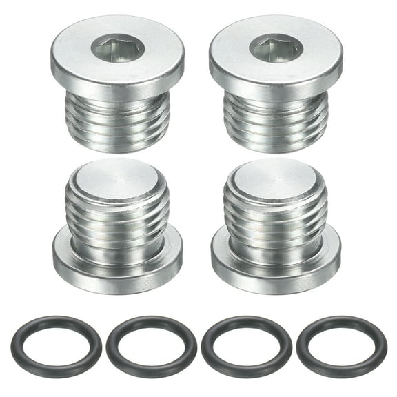 4 Pack SAE 1/2-20 UNF Inner Hex Head Pipe Fitting Plug, Universal Carbon Steel Thread Socket Plug with O-Ring for Terminate Pipe Ends or Replacement Drains