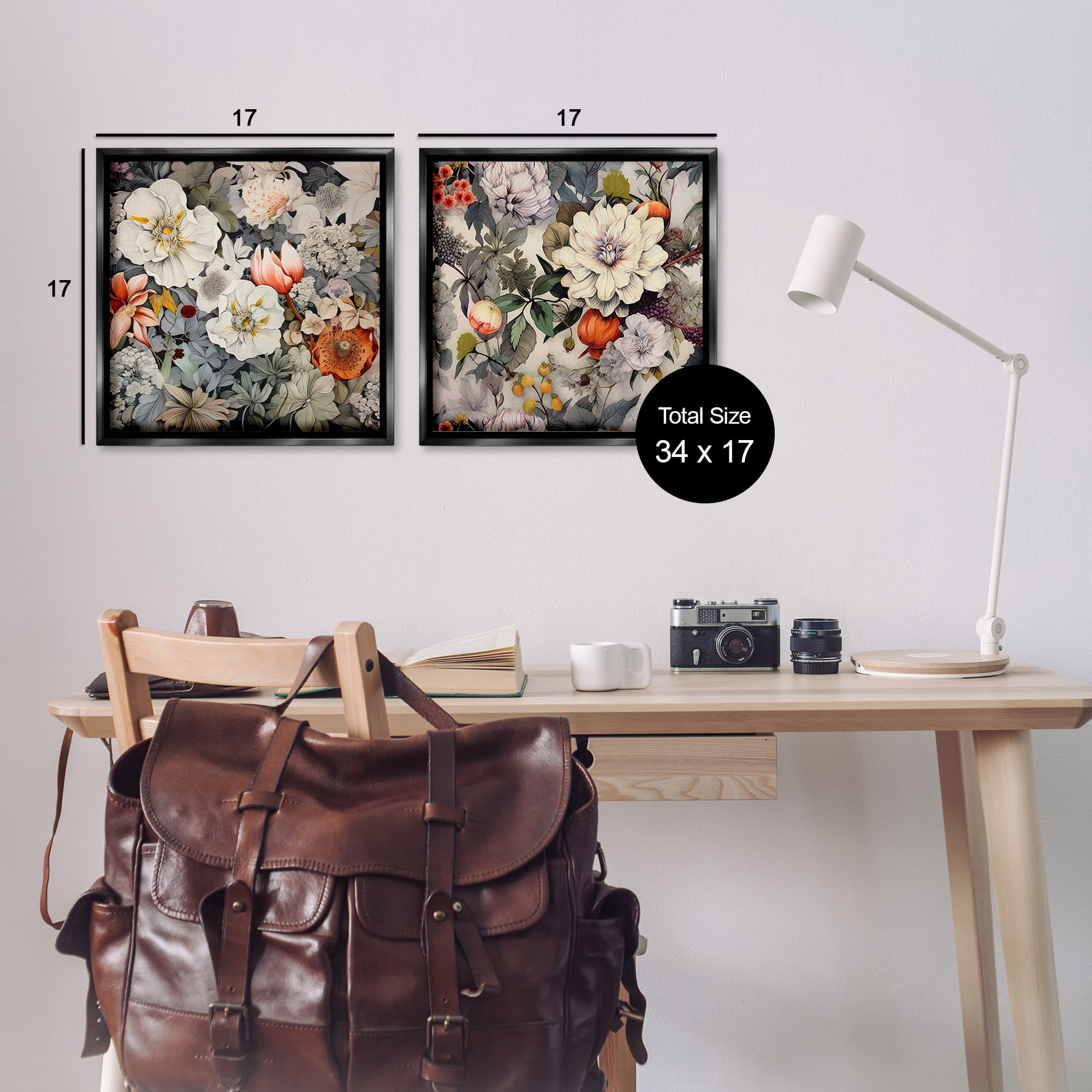 Stupell Industries Vintage Blooms Arrangement Botanical & Floral Painting Black Floater Framed Canvas Art Print Wall Art, 18 x 18, Set of 2