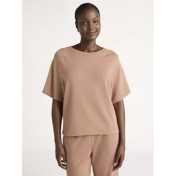 Joyspun Women's French Terry Sleep Top with Short Sleeves, Sizes XS-3X