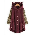 thumbnail image 2 of Patlollav Womens Plush Tops Hooded Cardigan Leopard Patchwork Coat Jacket, 2 of 7
