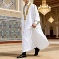 thumbnail image 2 of Mens Golf Polo Tops Elegant Jubba Thobe Embroidery Long Robe Graduation Mens Knit Polo,White,XL, 2 of 4