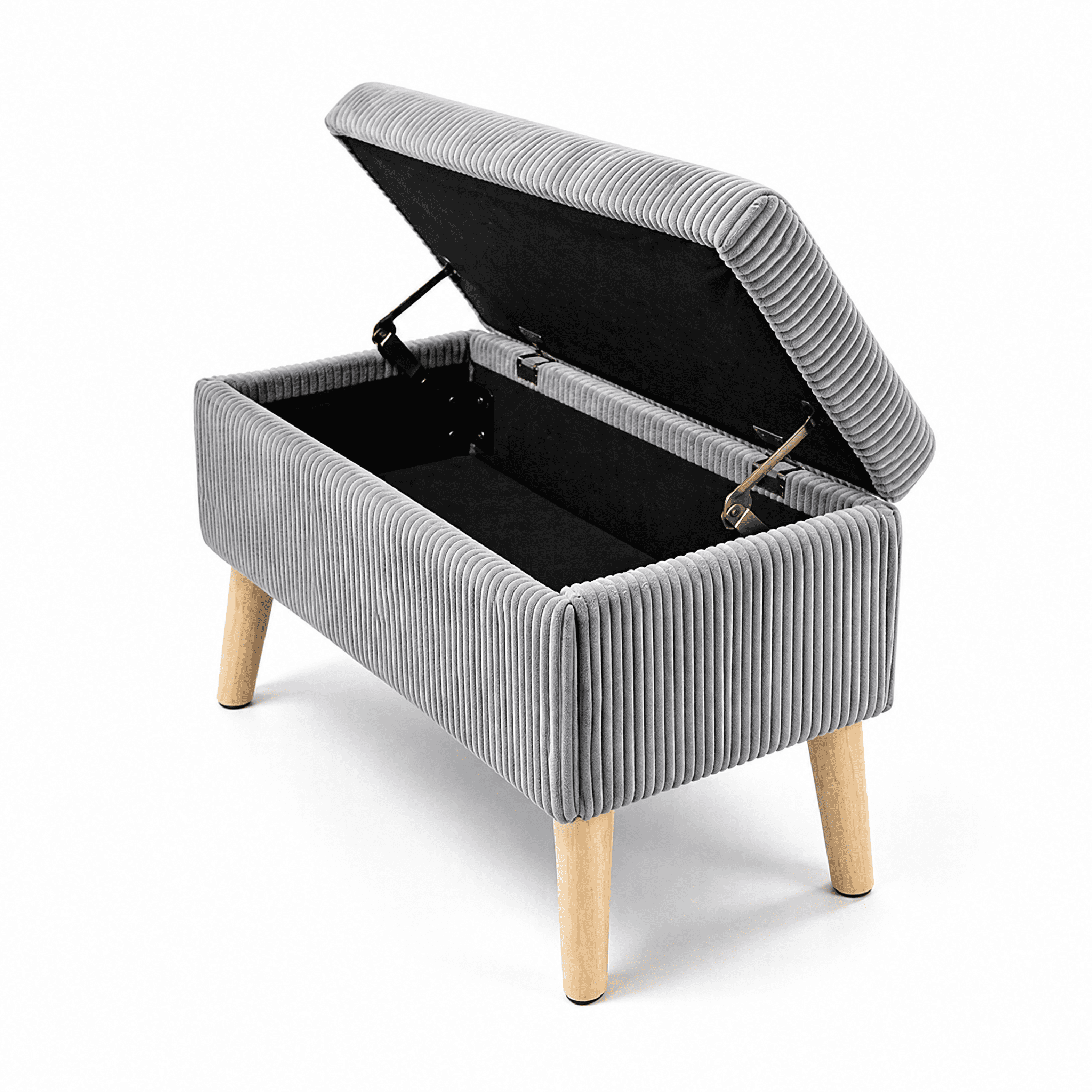 32 Inch Olive Grey Corduroy Storage Ottoman Bench with Wooden Legs, Flip Top Upholstered Storage Chest, Multi-Functional End of Bed Shoe Bench Footrest for Bedroom Entryway Living Room