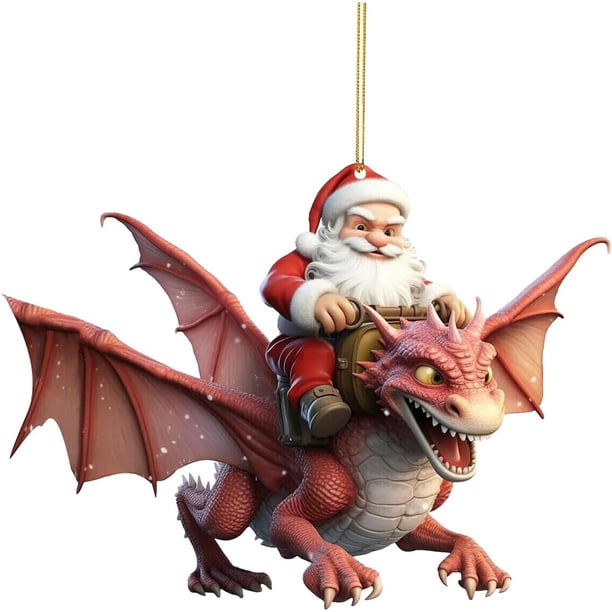 Christmas Decorations Santa Claus With Blue Ornaments For Christmas Tree Hanging Cute Acrylic Christmas Pendants Dinosaur Party Year Supplies