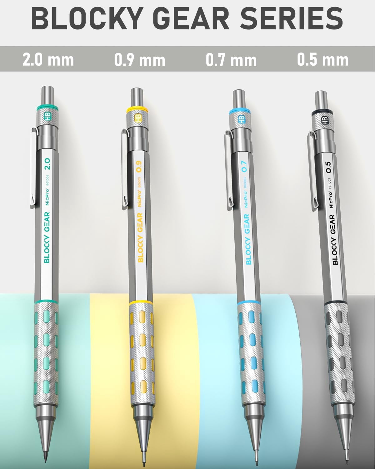 Nicpro 36PCS Art Mechanical Pencils Set with Case, 3PCS Metal Drafting Pencil 0.5, 0.7, 0.9mm, 3PCS 2mm Lead Holder for Drawing Sketching with 20 Tubes (6B 4B 2B HB 2H 4H Colors) Lead Refills