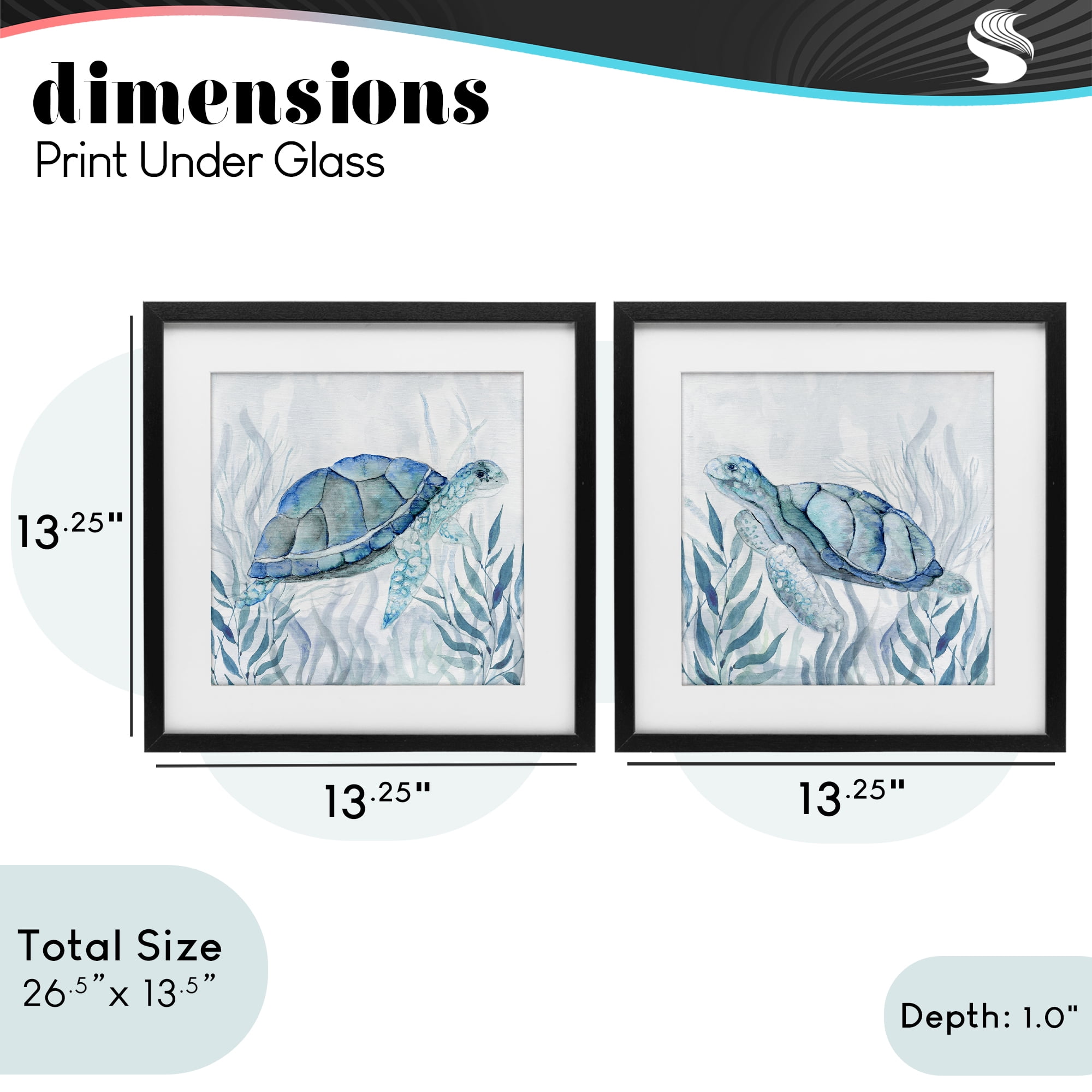 Stupell Industries Subtle Smiling Sea Turtles 2 Piece Black Framed Print Under Glass Set, design by Janet Tava