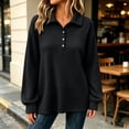 thumbnail image 5 of Oversized Waffle Knit Top for Women Lapel Button Collar Long Sleeve Plaid Loose Basic Casual Everyday Sweatshirt, 5 of 9
