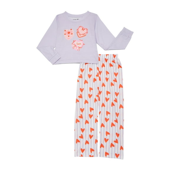 Major Cuddles Girls Valentine's Long Sleeve Top and Pants Pajama Sleep Set, 2-Piece, Sizes 4-12