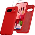 thumbnail image 1 of KOMI for Google Pixel 8a Case, Silicone Phone Case with 1 Screen Protector, Soft Anti-Scratch Microfiber Lining, Full Body Shockproof Slim Cover Support Wireless Charging, Red, 1 of 5