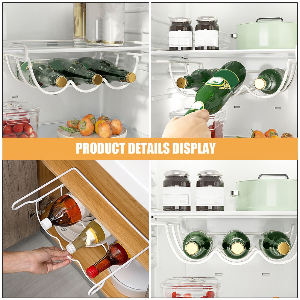 LOLIPPYY White Iron Wine Bottle Holder for Refrigerator Shelf, Under Shelf Organizer for Fridge Storage and Space Saving
