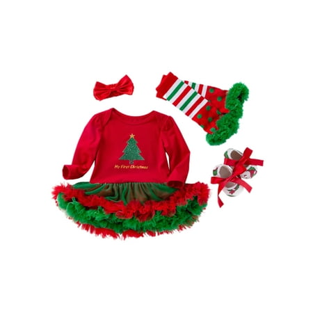 

Frontwalk Baby Leg Warmer Set Crew Neck Fall Romper Sets Snowflake Printed 4Pcs Christmas Outfits Clothes Travel Casual Headband Suits Long Sleeve Style-A 73cm