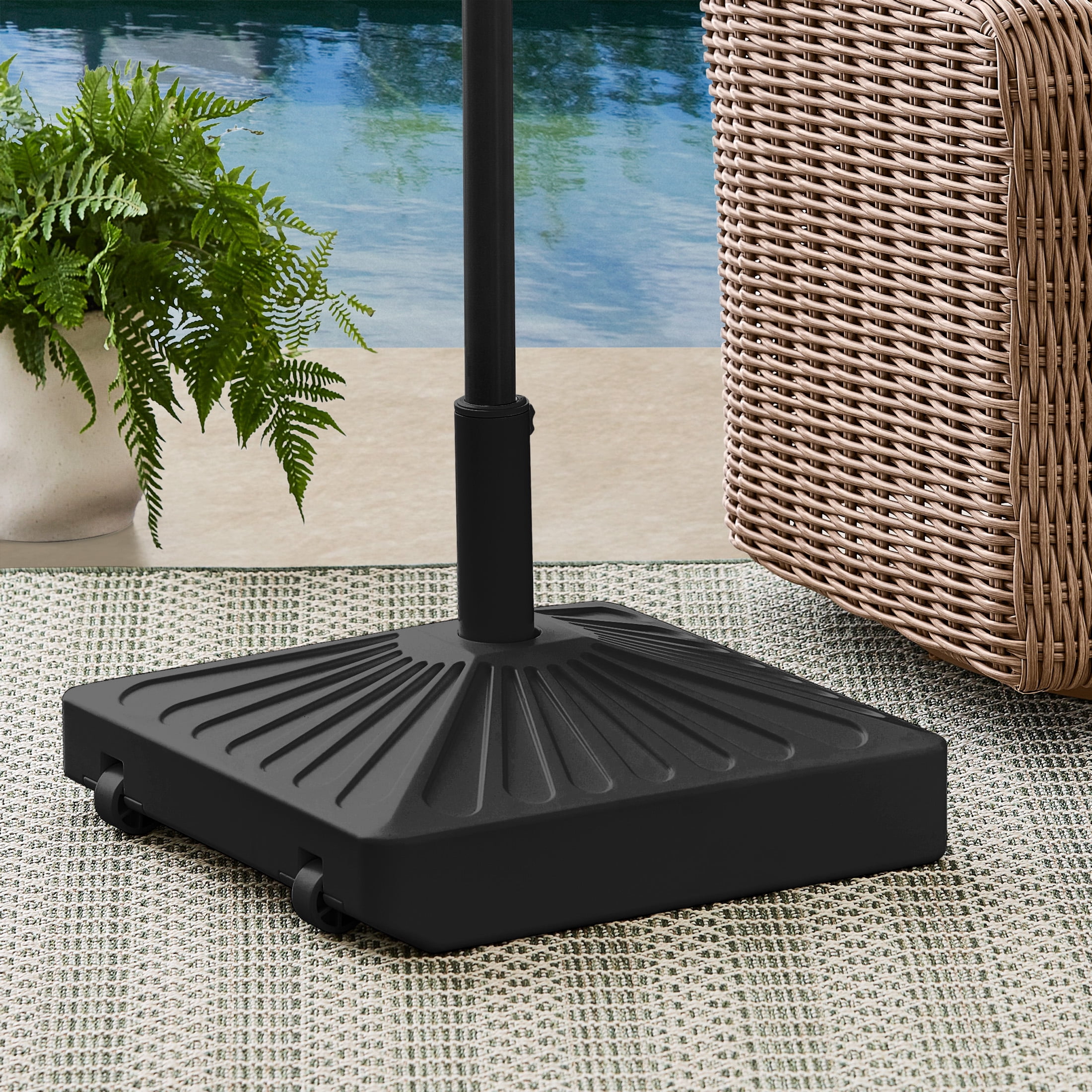 Better Homes & Gardens 50lb Square Outdoor Fillable Wheeled Umbrella Base, Black