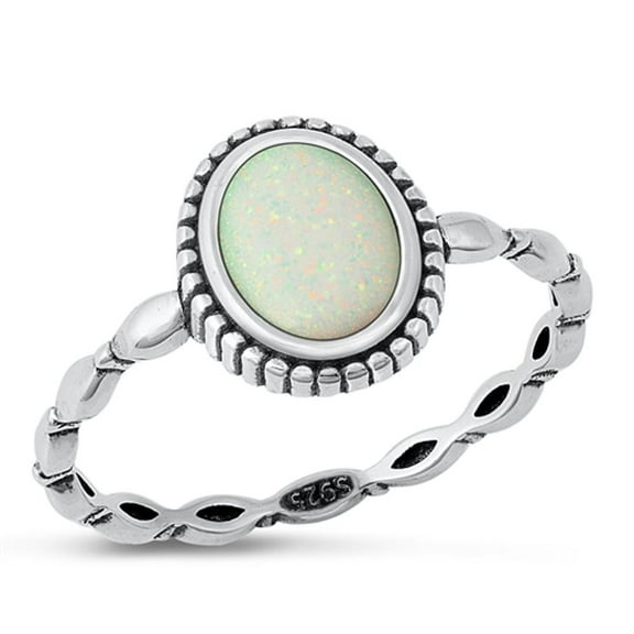 CHOOSE YOUR COLOR White Simulated Opal Bali Ring .925 Sterling Silver Oval Band CZ Female Size 8