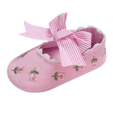 

Baby Girls Anti-Slip Soft Sole Embroidered Bow Princess Shoes First Walkers
