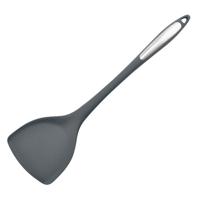 Grey Silicone Spatula For Non-Stick Pans, Flexible Cooking Turner With Stainless Steel Handle, Heat Resistant And Dishwasher Safe For Frying, Baking, Kitchen, 14.96X4.02In 0.32Lb