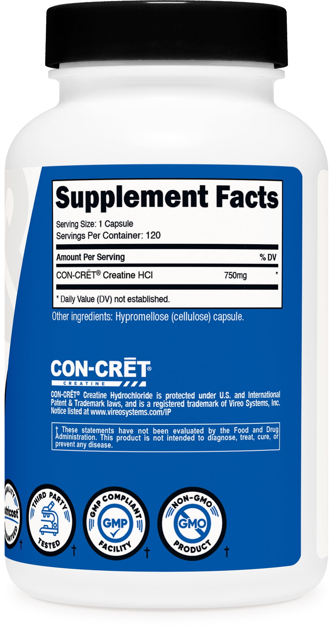 Nutricost Creatine HCl 120 Capsules - Made with CON-CRET Creatine, 750 MG Per Capsule