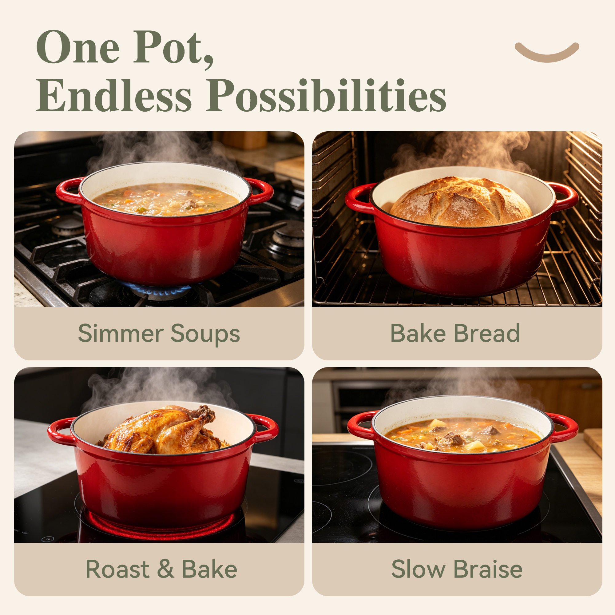 TINANA 5.5-Quart Enameled Cast Iron Dutch Oven, Red photo 8