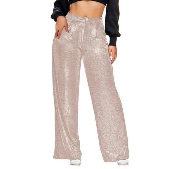 EDFBUYKRS Female Women Pants Casual Women's Pants Petite Size Sequin Party Fashion Casual High Waist Women's Pants Retro Wide Leg Trousers Women M