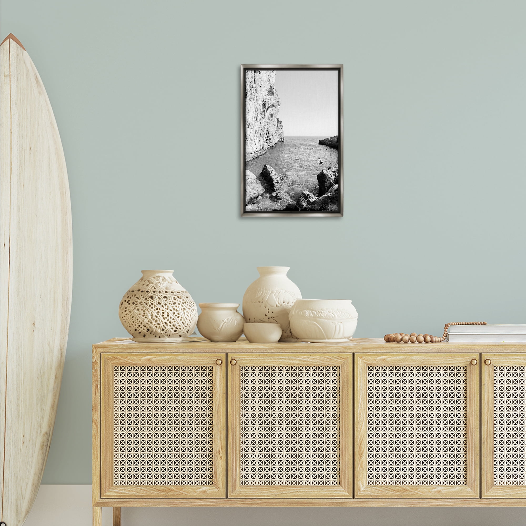 Stupell Industries The Dive Cove Coastal Photography Gray Floater Framed Canvas Art Print Wall Art, 17 x 25