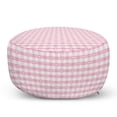 thumbnail image 1 of Checkered Pouf Cover with Zipper, Romantic Pattern with Little Hearts Girlish Design, Soft Decorative Fabric Unstuffed Case, 30" W X 17.3" L, Pale Pink White, by Ambesonne, 1 of 5