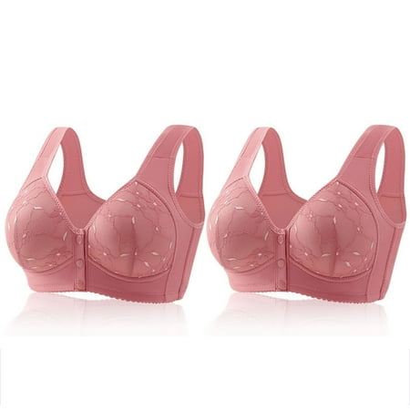 Black of Friday Deals!Clearance Staron 2PC Front Closure Bras for Women Front Closure No Underwire Bras Stretch Comfortable Bras Wireless Push up Bra Solid Color Bras