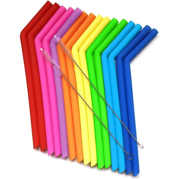 Reusable Silicone Straws Assorted Colors with Cleaning Brushes 15-Count