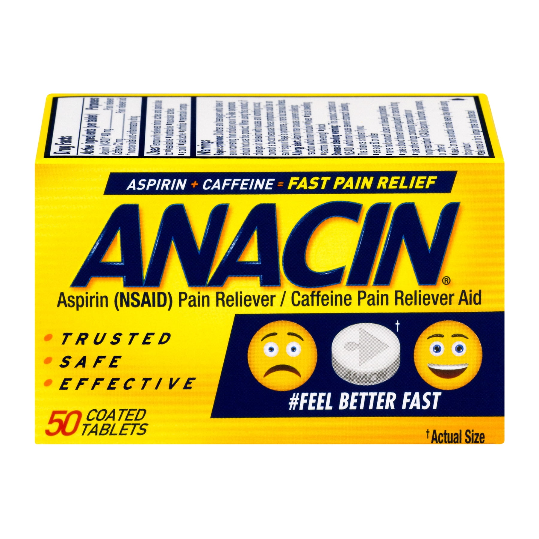 Anacin Aspirin & Caffeine Pain Reliever Tablets, 50 Count
