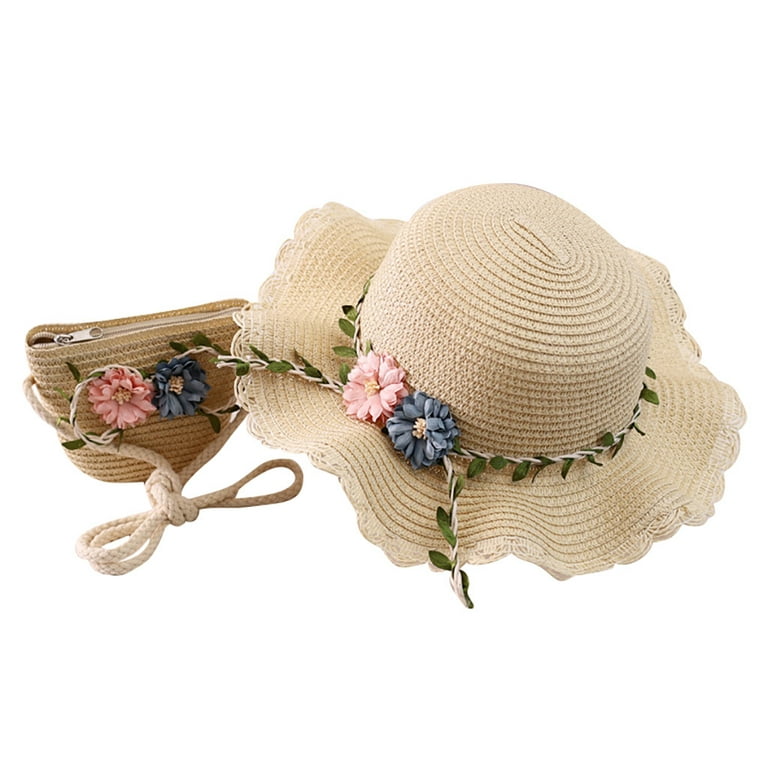 Girls 2-8 Age Straw Hat Tourism Sun Hat Flower Children Sun Hat And Bag Set  Tietoc 