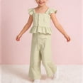 thumbnail image 2 of Abtuhar Girls Round Neck Tank Top Outfit Sets Knit Striped Sleeve Cami Top Long Pants 2 Piece Outfit, 2 of 5