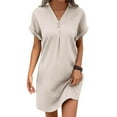 thumbnail image 4 of Womens Summer Casual Dresses Solid Color V Neck Short Sleeve Button Loose Elegant Mini Shirt Dress Activewear, 4 of 6