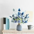 thumbnail image 3 of Artificial Flowers Fake Hydrangea with Eucalyptus Bouquet Faux Chrysanthemum Ball 1 Bunch Silk Faux Flowers for Wedding Christmas Living Room Porch Decoration Blue(Vase NOT Including),Topboutique, 3 of 5