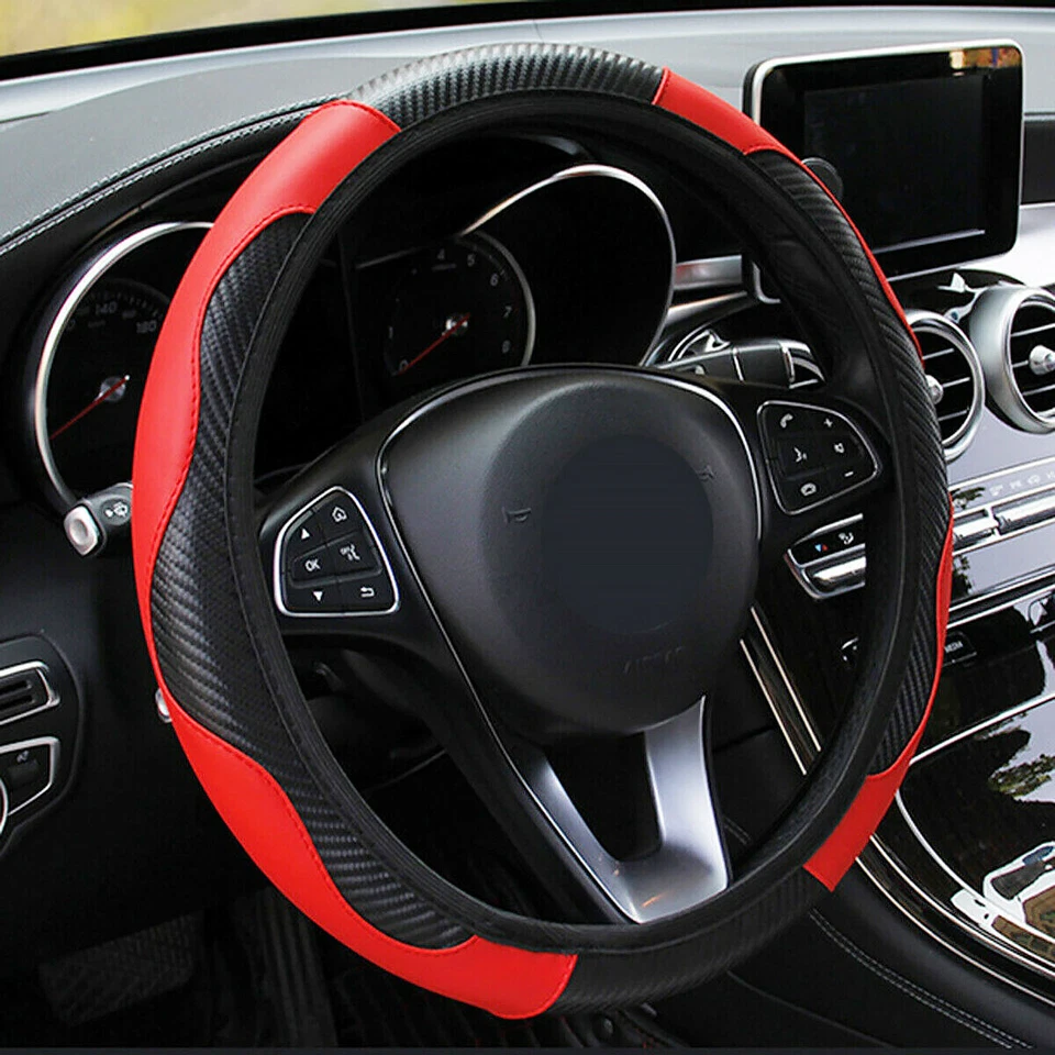 Car Accessories Steering Wheel Cover Red Leather Anti-Slip 15''/38Cm Universal