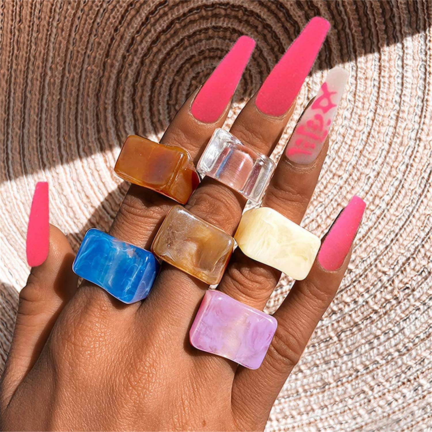  Acrylic Resin Rings Cute Trendy Rings Colorful Rings Plastic  Resin Stackable Chunky Ring set for Women Girls: Clothing, Shoes & Jewelry