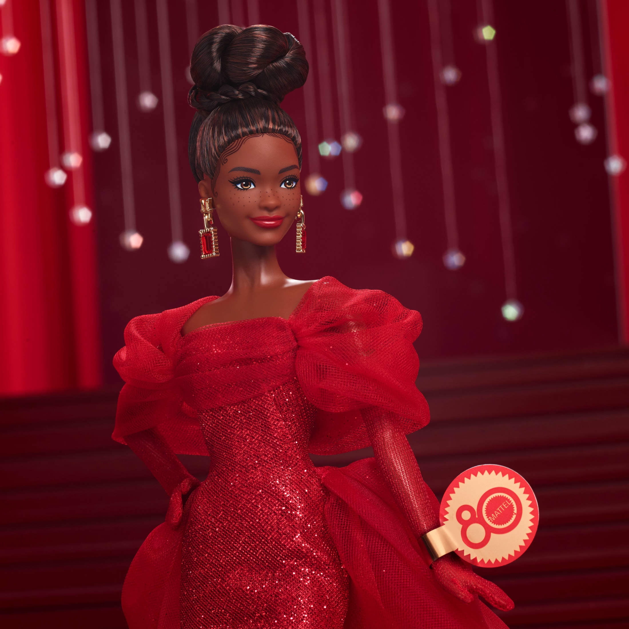 Barbie Signature Collectible Doll for Mattel 80th Anniversary, Glittery Red Tulle Gown, Brunette