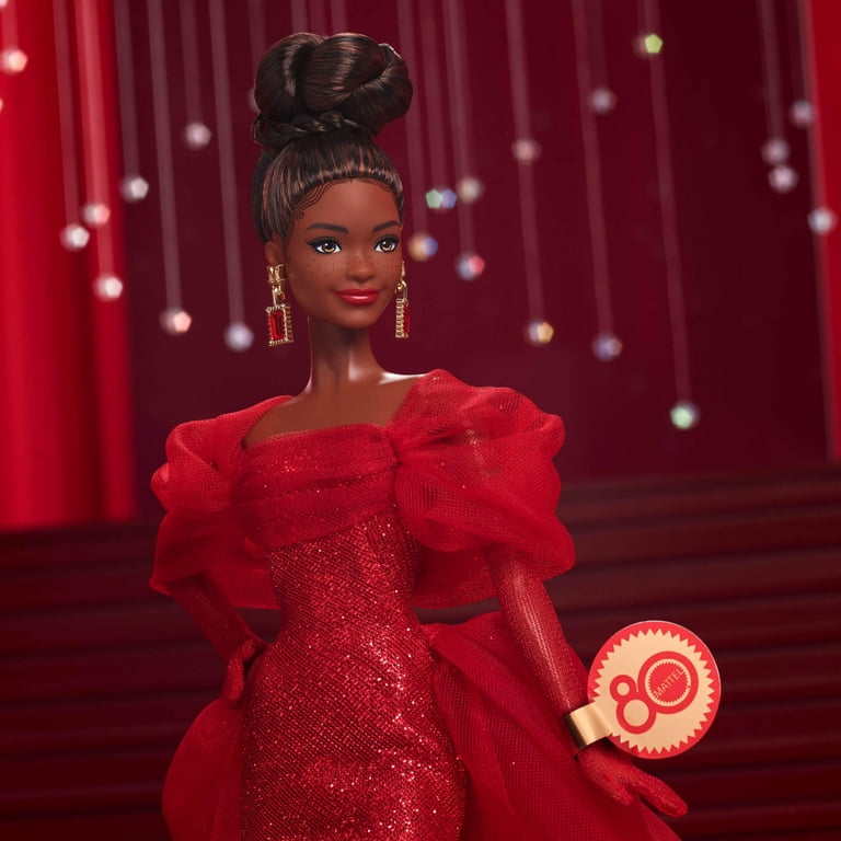 Barbie Signature Collectible Doll for Mattel 80th Anniversary, Glittery Red  Tulle Gown, Brunette