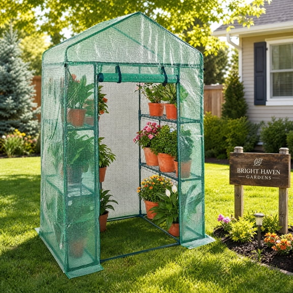 Walk In Greenhouse 4.6x2.4x6.7 ft Portable Greenhouse with Steel Frame PE Cover Shelves Zipper Door for Outdoor Gardening Plant Protection
