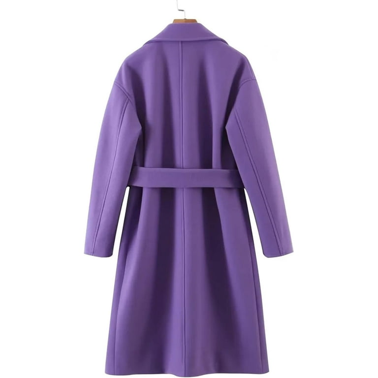Kukuzhu Women's Wool Blend Trench Coat Lapel Collar Wrap Wool Coat