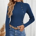 thumbnail image 5 of Suéter de cuello alto para otoño e invierno, elegante, suave, cómodo, elástico, para mujer, camisa de mujer, blusa de manga larga con botones acanalados, 5 of 5