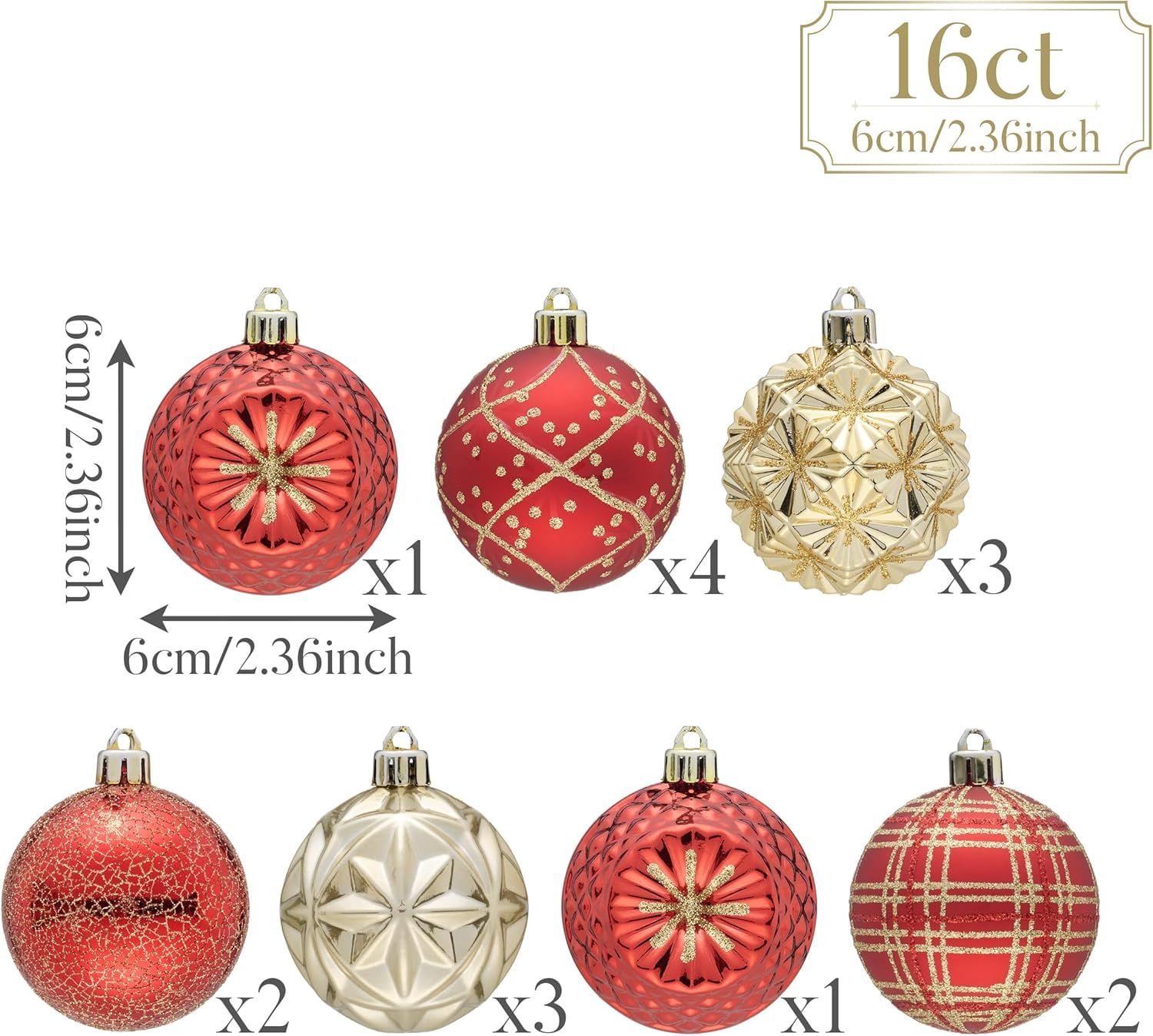 Ornaments for Christmas Trees, 16ct 2.36 Inches White and Silver Shatterproof Christmas Tree Decorations, Hanging Ball Ornaments for Xmas Holiday Party Decor