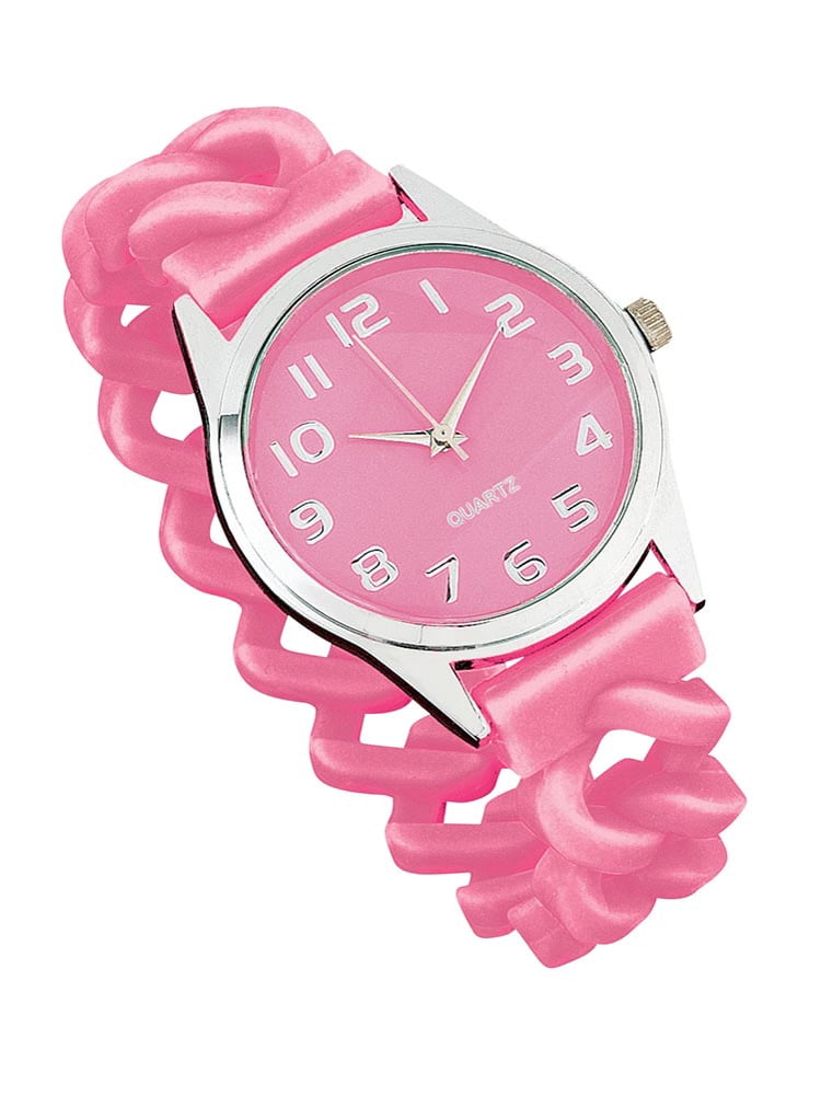 Collections Etc Women's Stylish EasytoRead Silicone Wrist Watch with Braided Stretch Band for