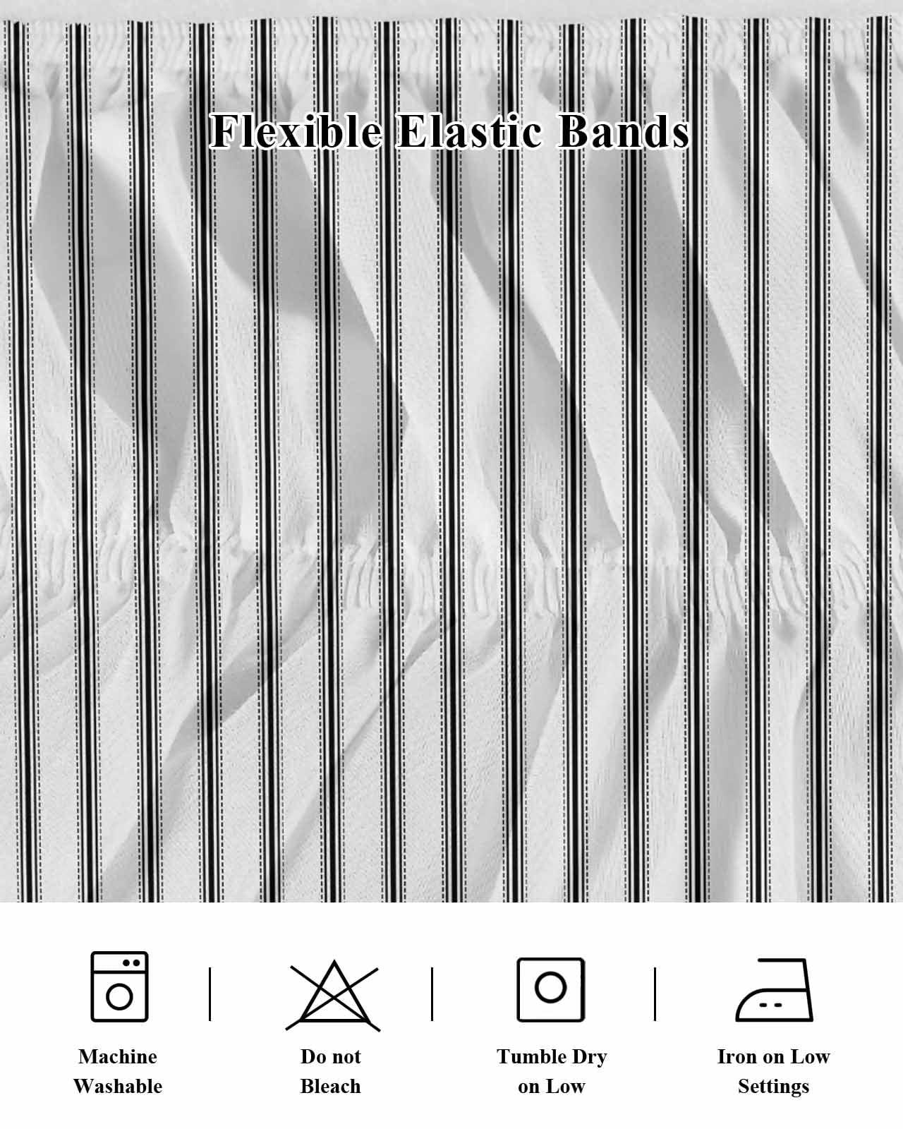 Black Striped Bed Skirt King Size, Black White Stripes Farmhouse Wrap Around Bed Skirting with Adjustable Elastic Strap, Dust Ruffle Pleated Bedskirts 16 Inch Drop for Bedroom King Beds
